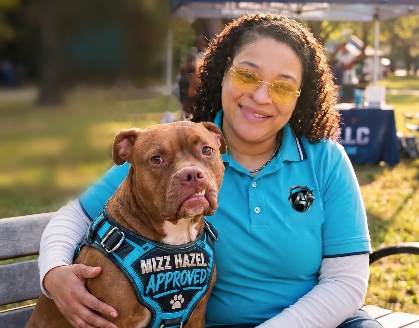 Gigi, founder of ABLE FUR TEAM, with her emotional support animal Mizz Hazel
